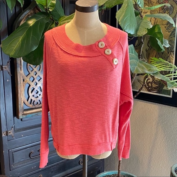 Free People Don’t Forget About Me Salmon Pink Pull over textured top - Picture 3 of 14